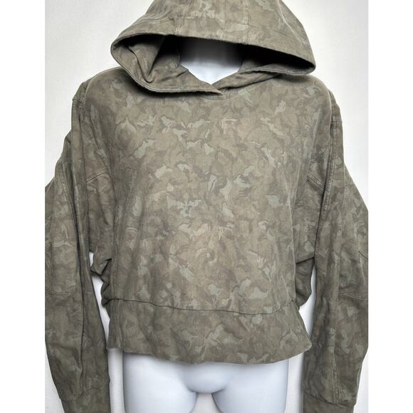 Athleta Women's Cropped Green Camouflage Hoodie LS Active Top XS Stretch Cotton - Picture 1 of 9